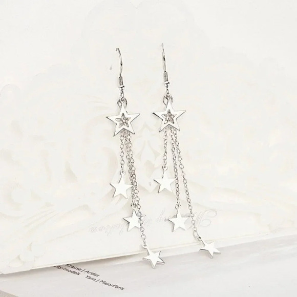 925 Sterling Silver Star Dangle Drop Earrings Celestial Star Boho Earrings - Picture 2 of 4